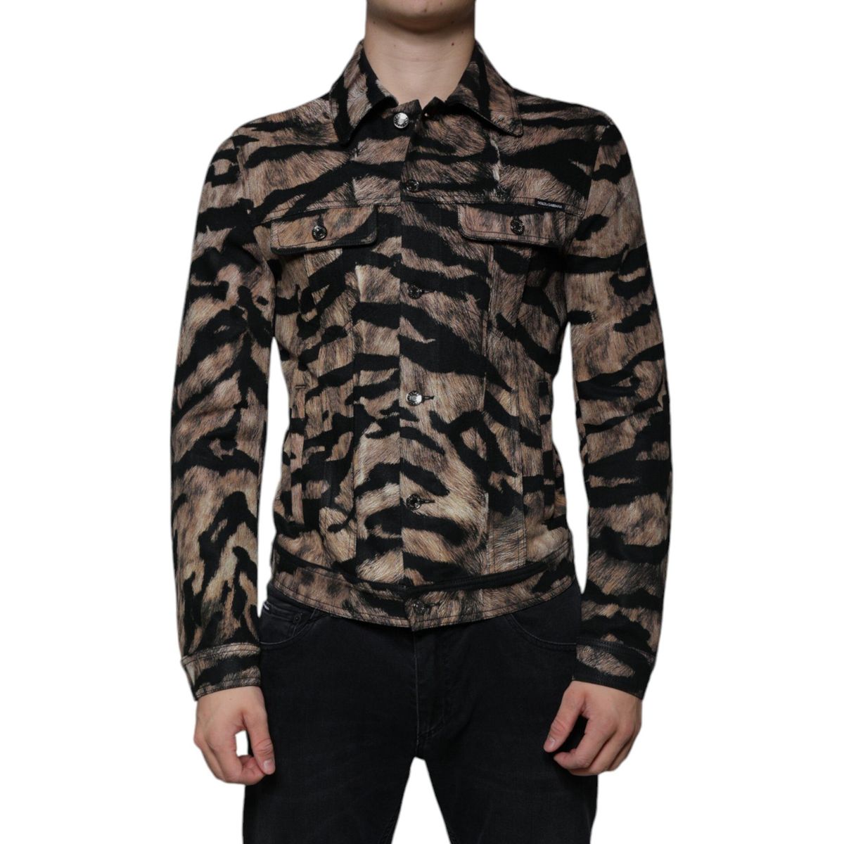 Dolce & Gabbana Brown Tiger Button Down Collared Jacket