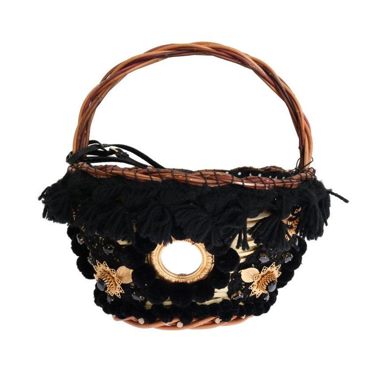 Dolce & Gabbana Chic Beige & Black Straw Snakeskin Bucket Bag