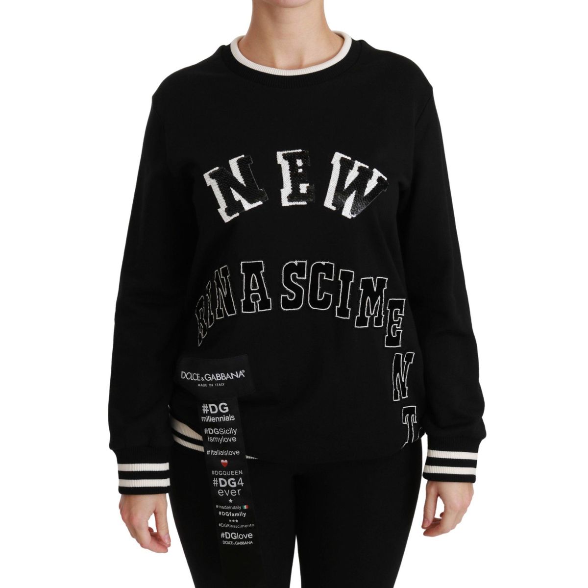 Dolce & Gabbana Chic Black Sequined Cotton Sweater