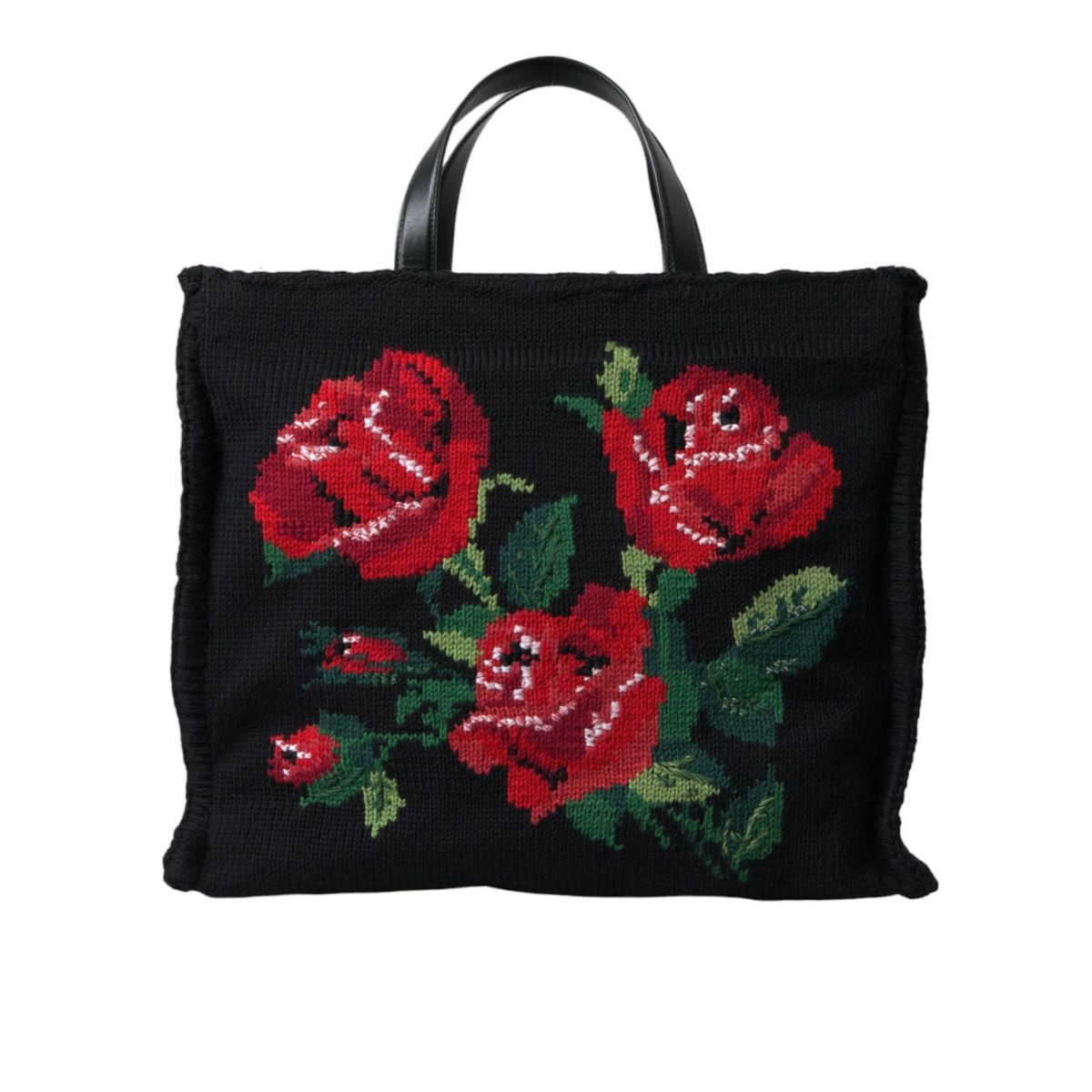 Dolce & Gabbana Chic Embroidered Floral Black Tote