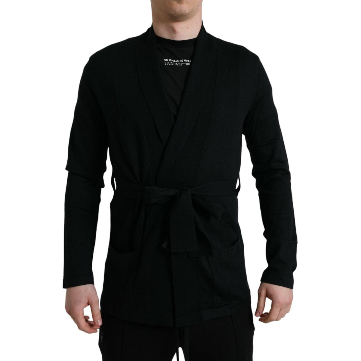 Dolce & Gabbana Elegant Black Cashmere Robe with Waist Belt