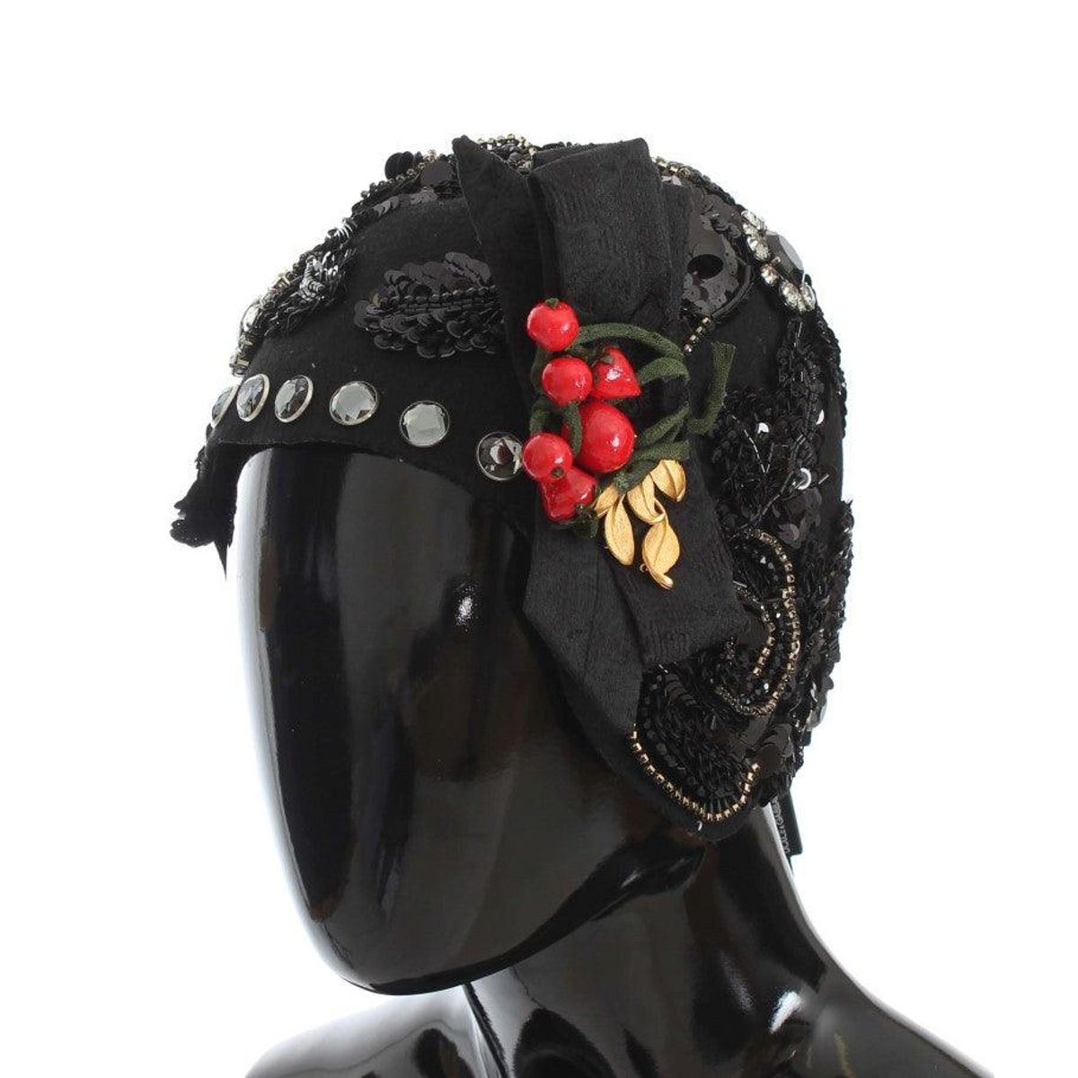 Dolce & Gabbana Elegant Black Crystal-Adorned Cloche Hat