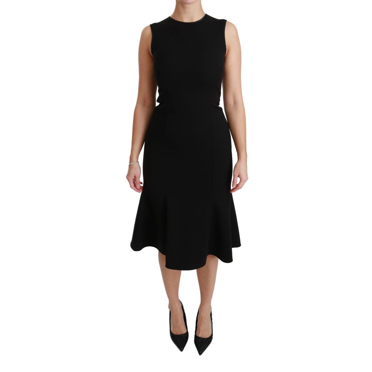 Dolce & Gabbana Elegant Black Fit Flare Wool Blend Dress