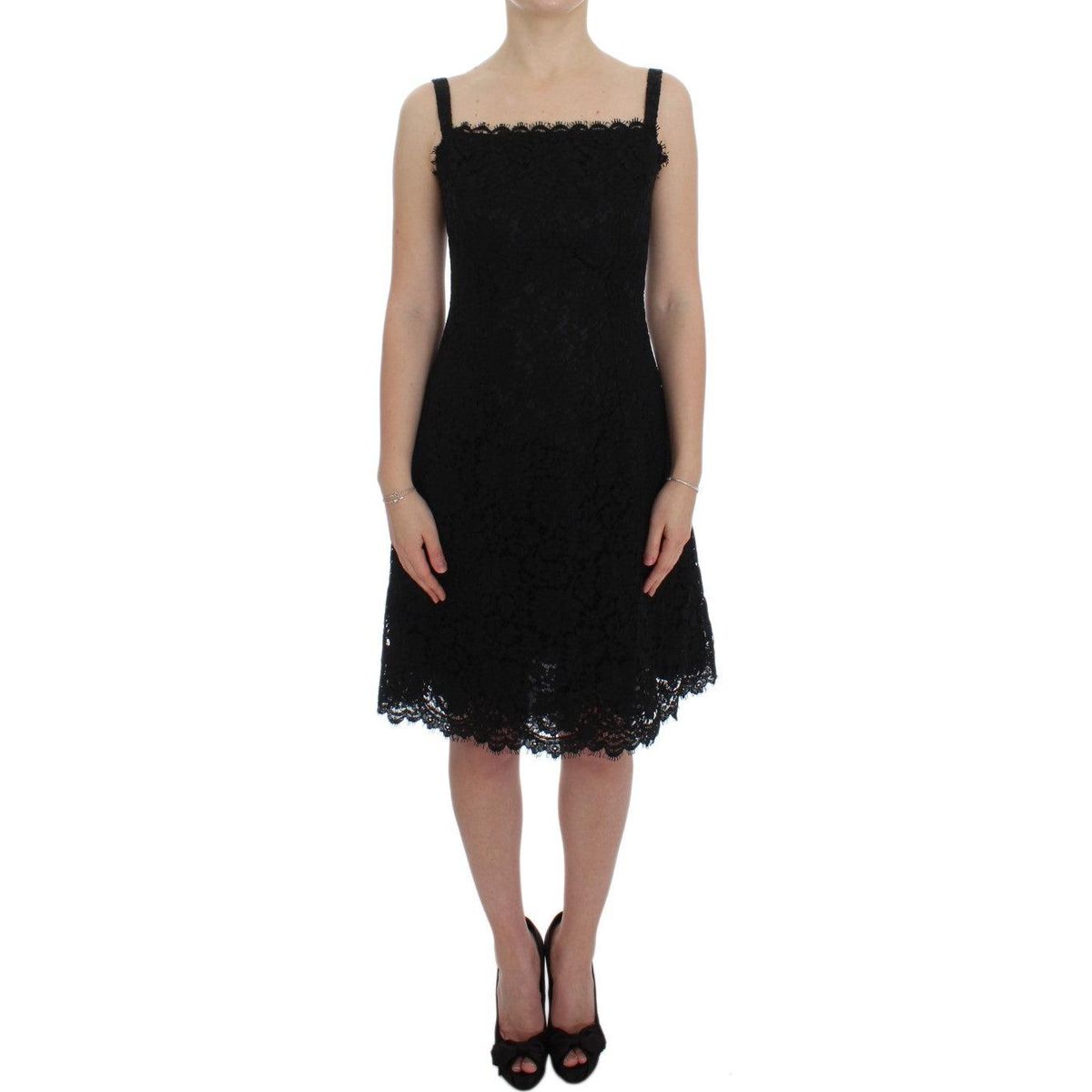 Dolce & Gabbana Elegant Black Floral Lace Knee-Length Dress