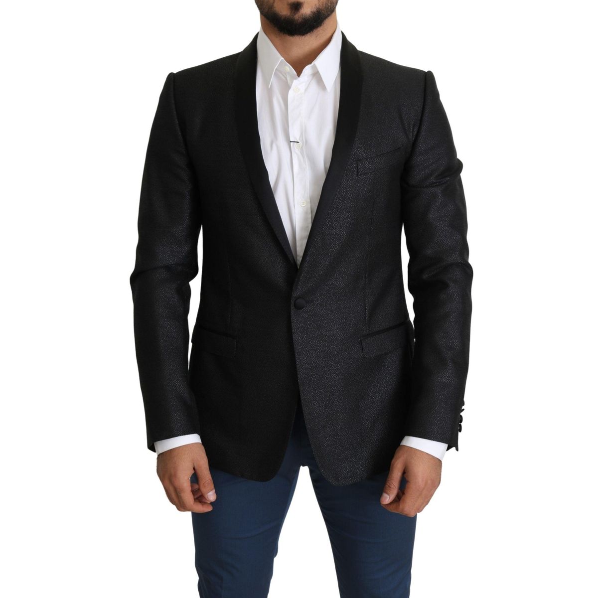 Dolce & Gabbana Elegant Black Jacquard Slim Fit Blazer