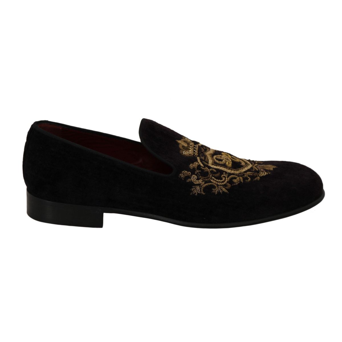 Dolce & Gabbana Elegant Black Loafers with Gold Crown Embroidery