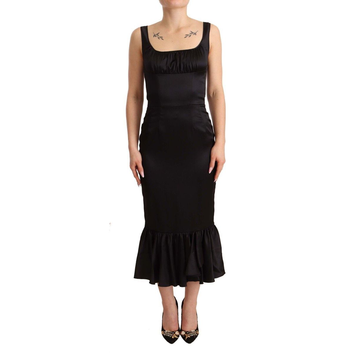 Dolce & Gabbana Elegant Black Silk Midi Sheath Dress