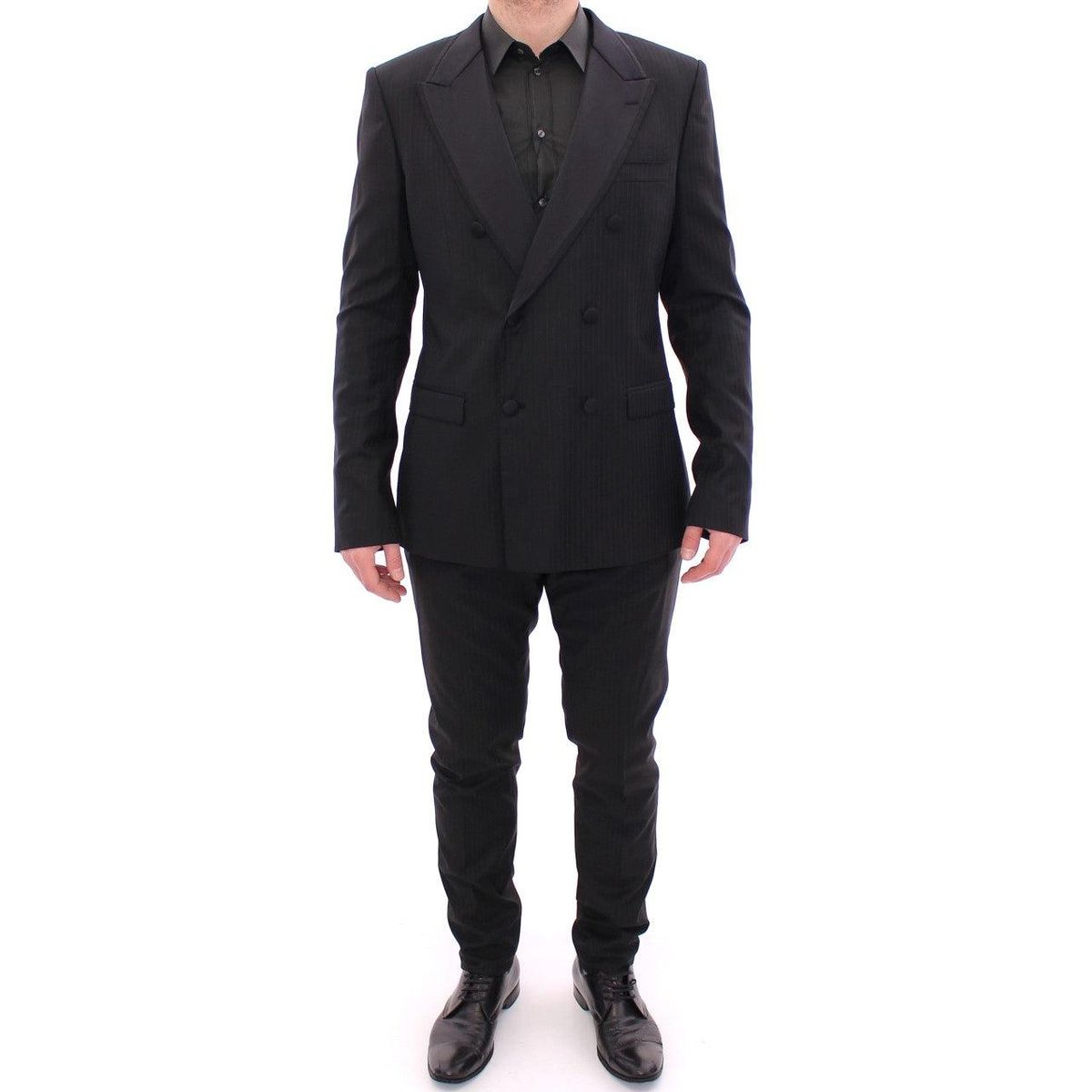 Dolce & Gabbana Elegant Black Striped Wool-Silk Blend Suit