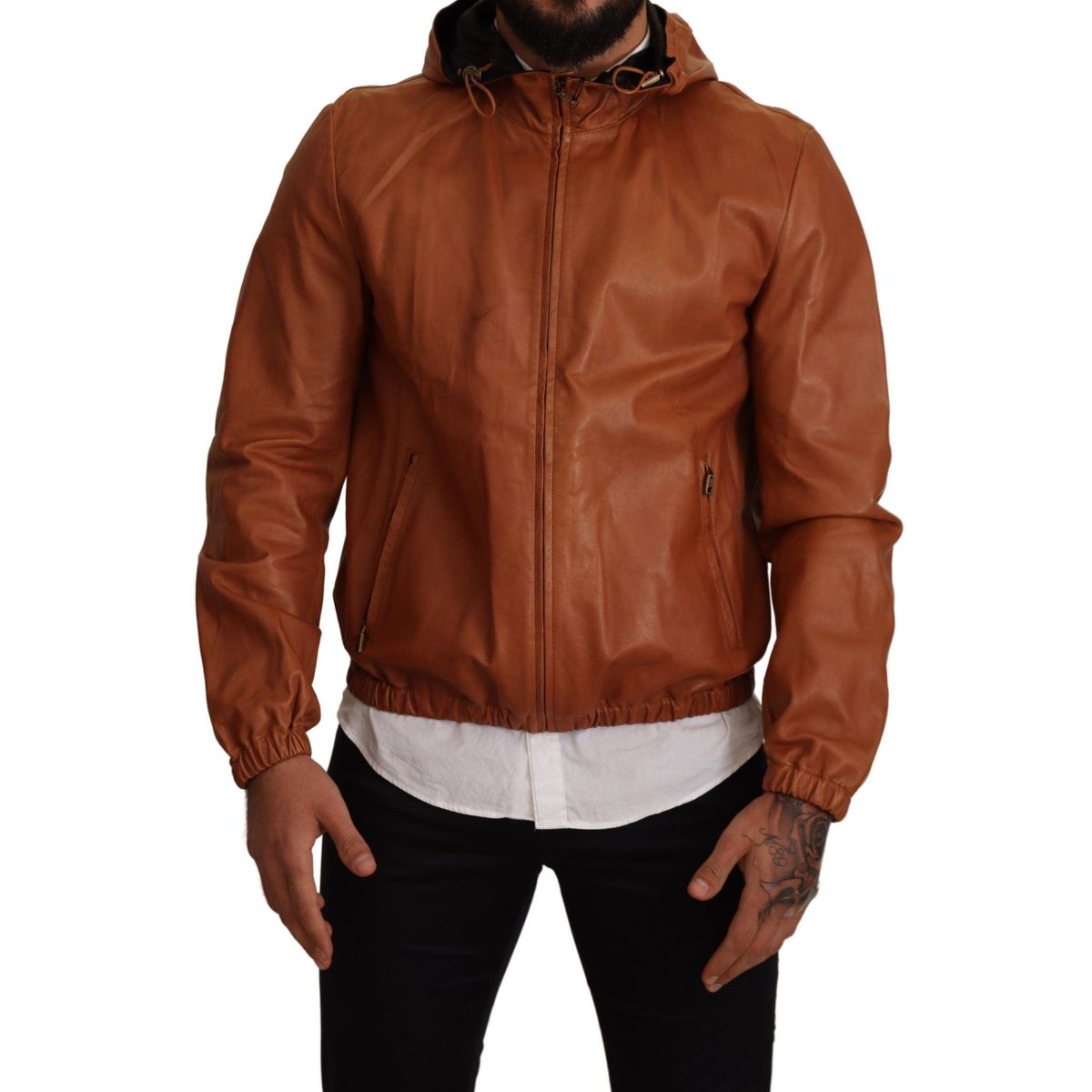 Dolce & Gabbana Elegant Brown Leather Bomber Jacket