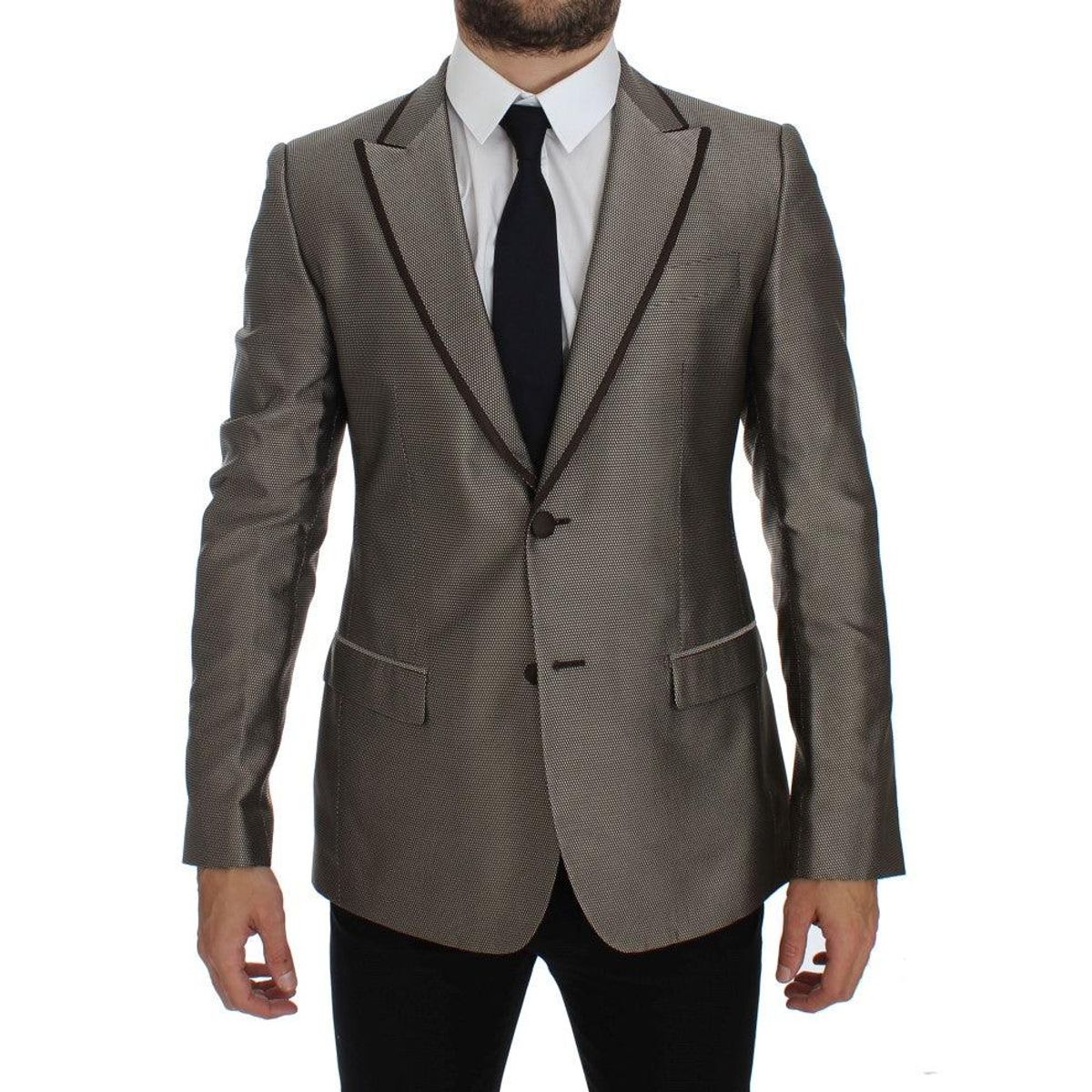 Dolce & Gabbana Elegant Brown Silk Two-Button Slim Blazer