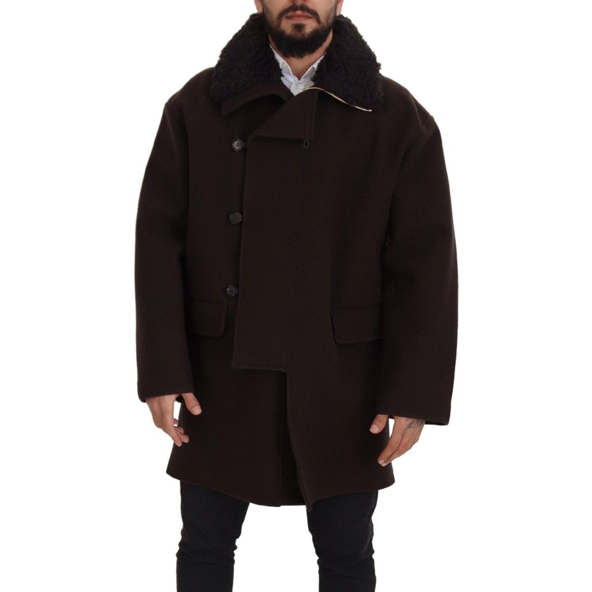 Dolce & Gabbana Elegant Dark Brown Shearling Coat Jacket