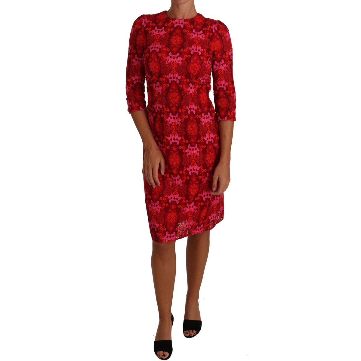 Dolce & Gabbana Elegant Floral Crochet Knee-Length Dress