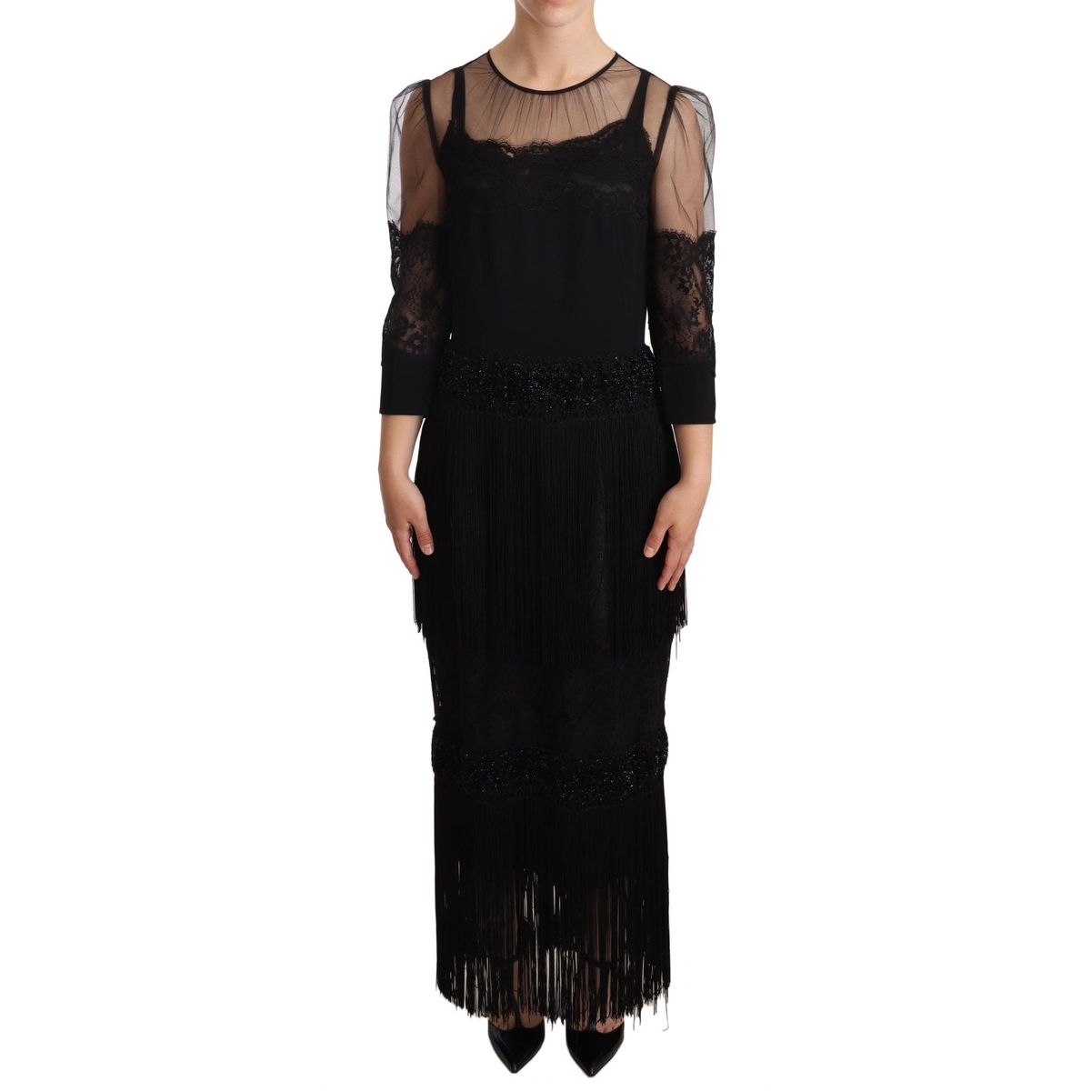 Dolce & Gabbana Elegant Lace Midi Dress in Black