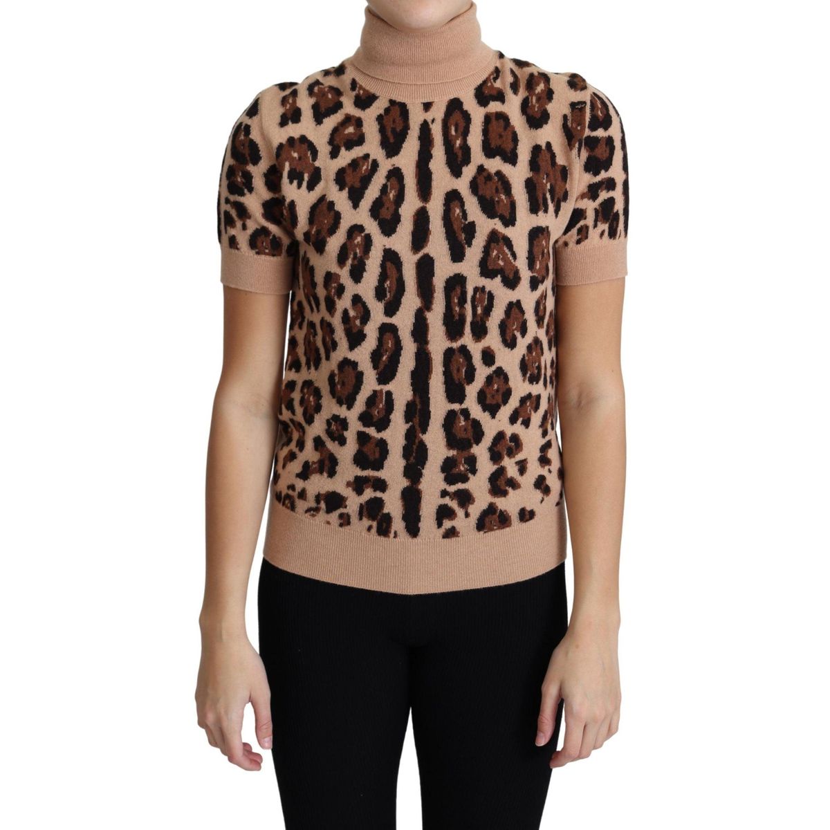 Dolce & Gabbana Elegant Leopard Print Wool Turtleneck Top