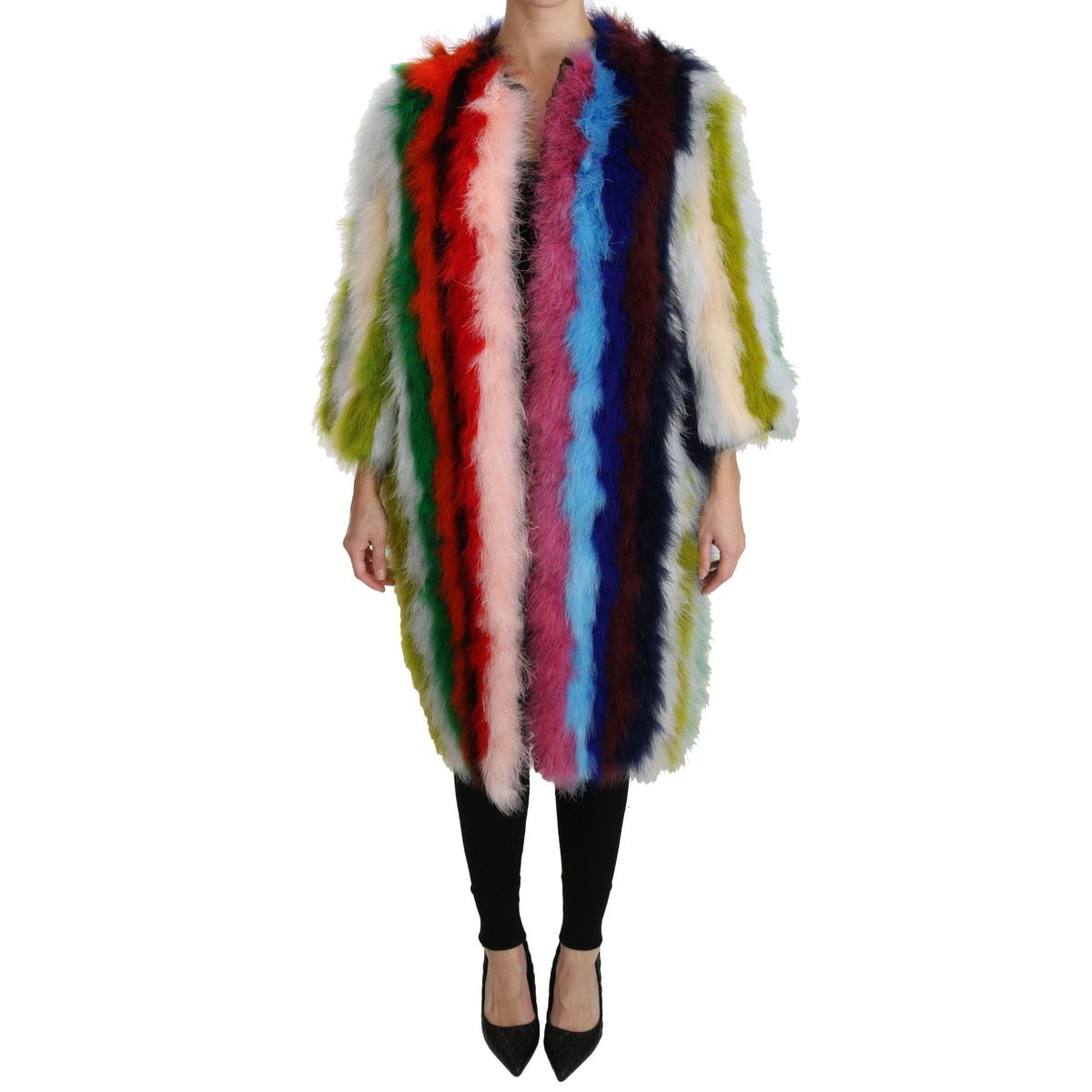 Dolce & Gabbana Elegant Multicolor Feather Long Coat Jacket