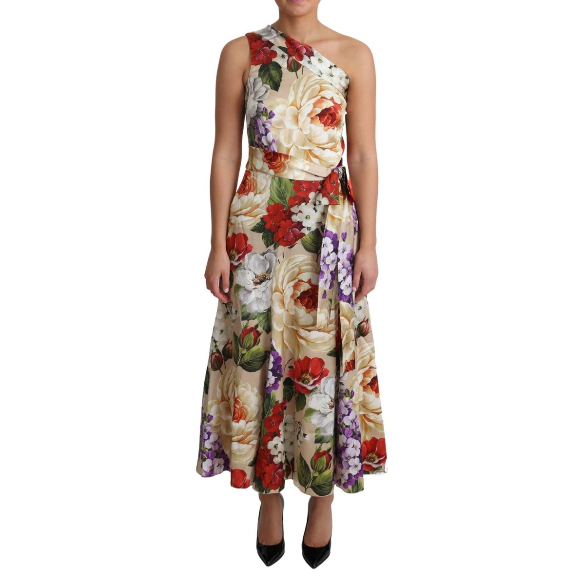 Dolce & Gabbana Elegant One-Shoulder Floral Silk Maxi Dress