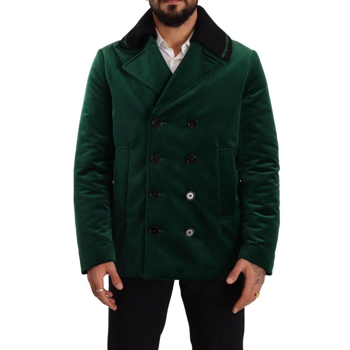 Dolce & Gabbana Elegant Velvet Double Breasted Overcoat