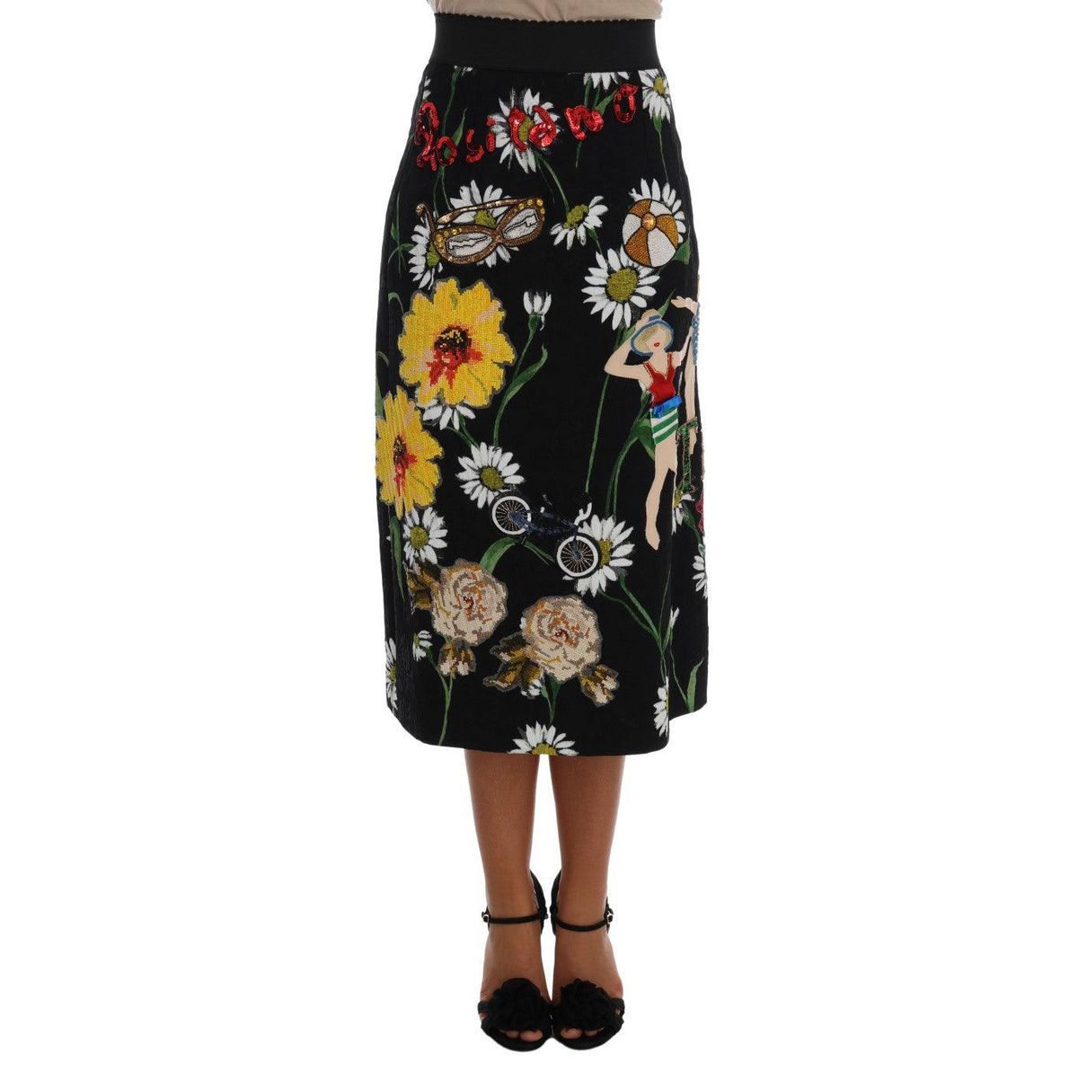 Dolce & Gabbana Embellished A-Line Mid-Calf Skirt