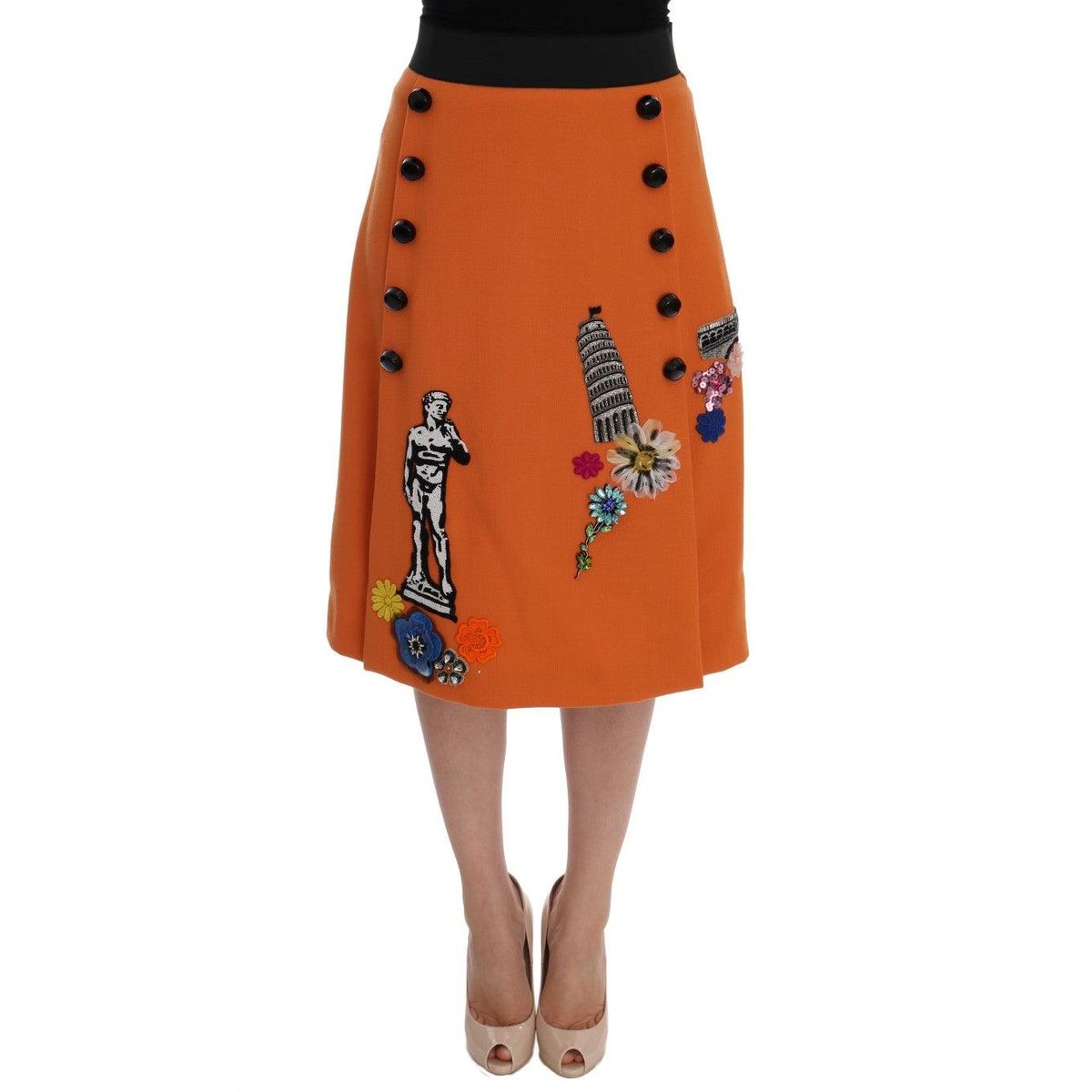 Dolce & Gabbana Embellished Wool Skirt in Vivid Orange