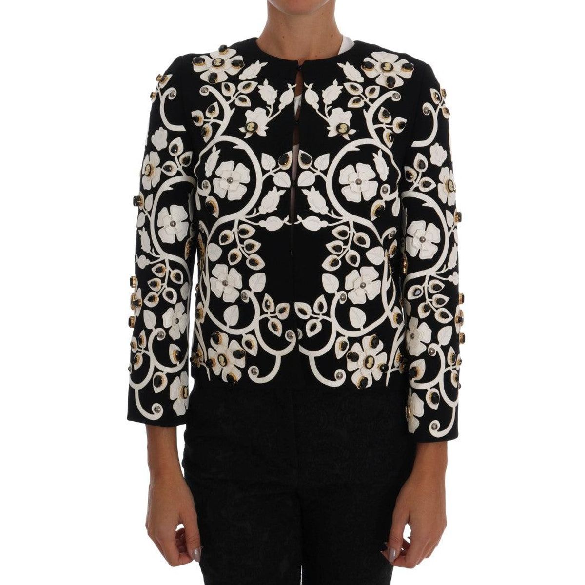 Dolce & Gabbana Floral Embroidered Crystal Wool Coat Jacket