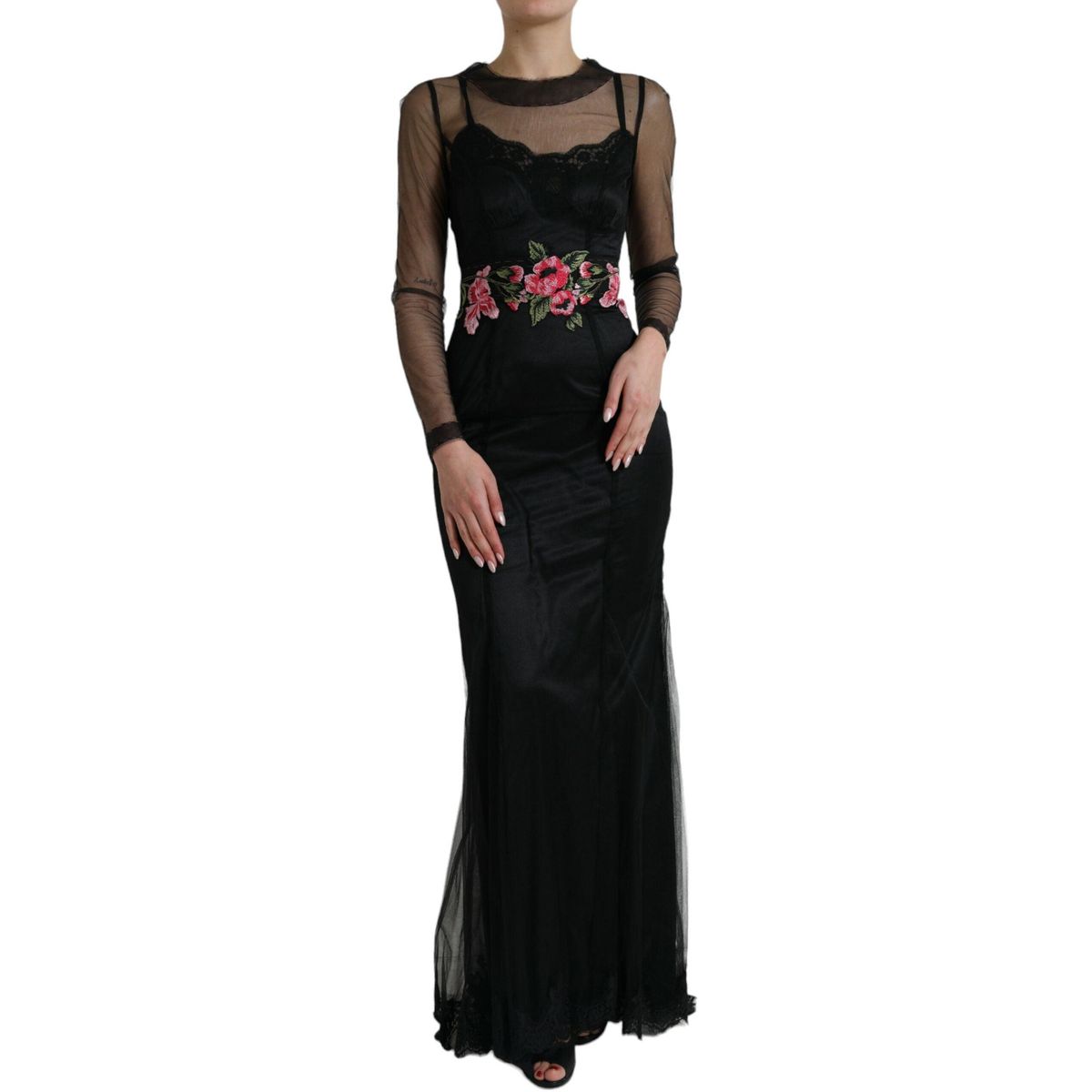 Dolce & Gabbana Floral Embroidery Tulle Long Evening Dress