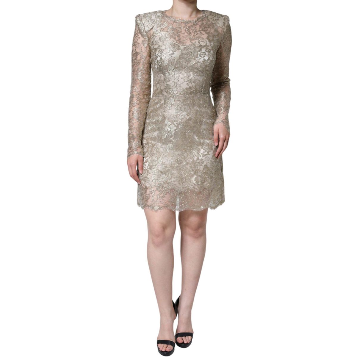 Dolce & Gabbana Gold Floral Lace A-line Sheath Mini Dress