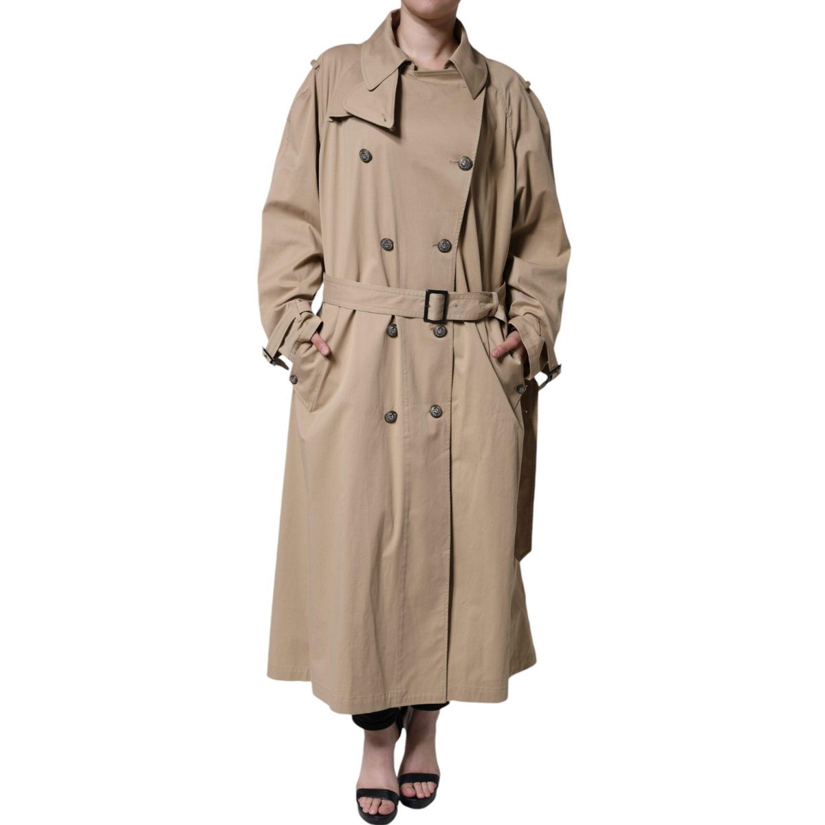 Dolce & Gabbana Khaki Double Breasted Trench Coat Jacket