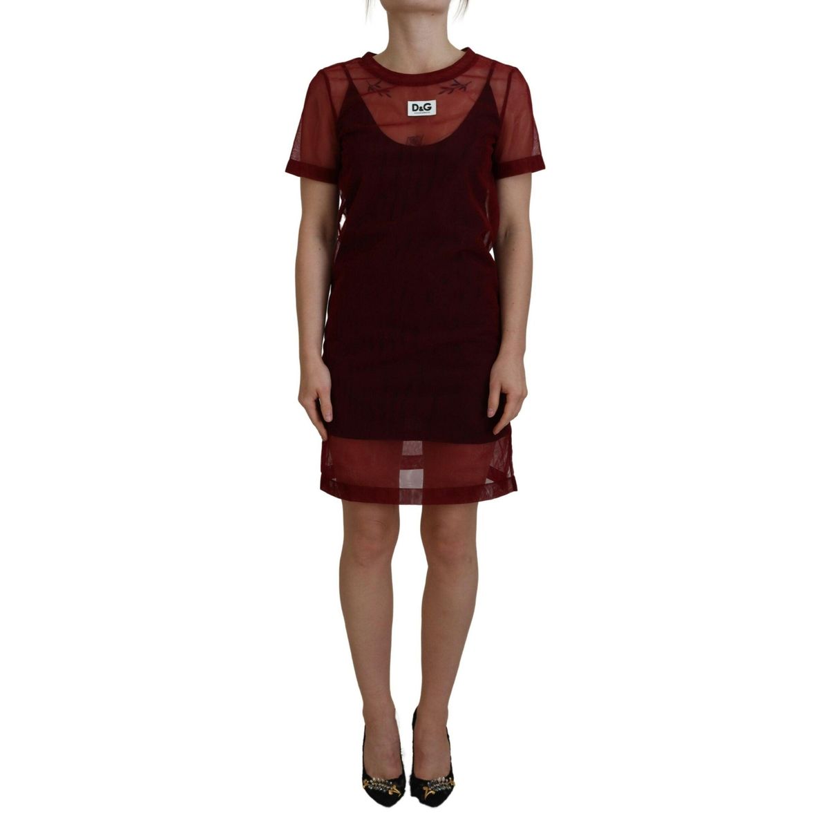 Dolce & Gabbana Maroon Nylon Mini Kjole