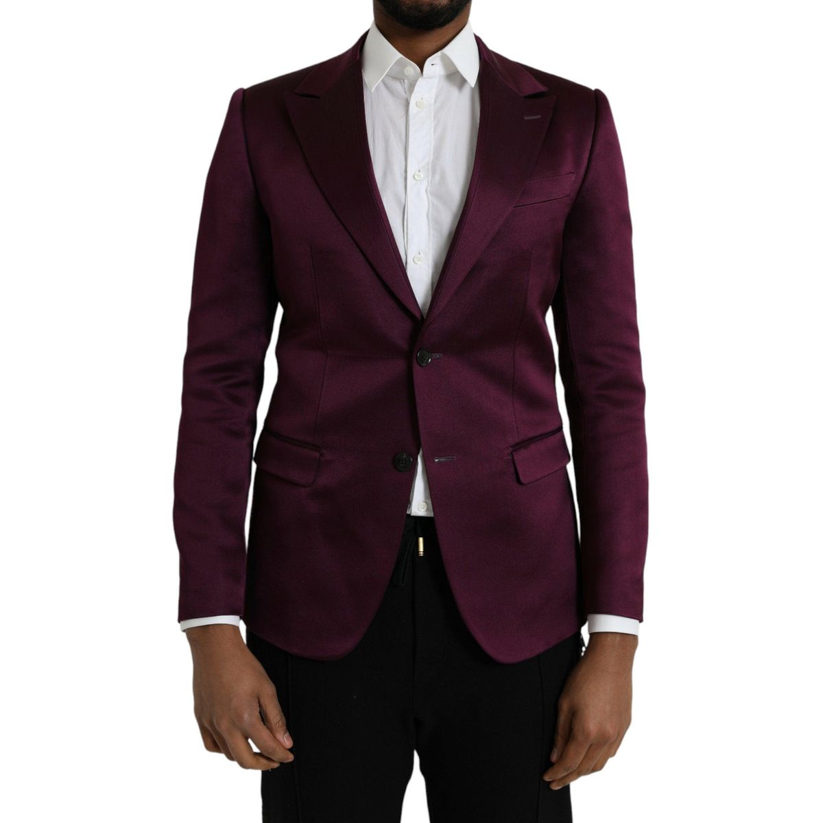 Dolce & Gabbana Maroon Silk Single Breasted Coat Blazer