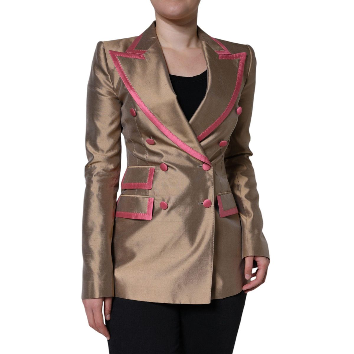 Dolce & Gabbana Metallic Brown Double Breasted Blazer Jacket