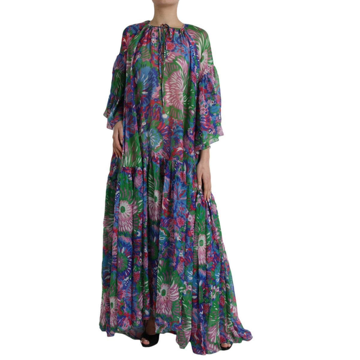 Dolce & Gabbana Multicolor Floral Silk Kaftan Maxi Dress