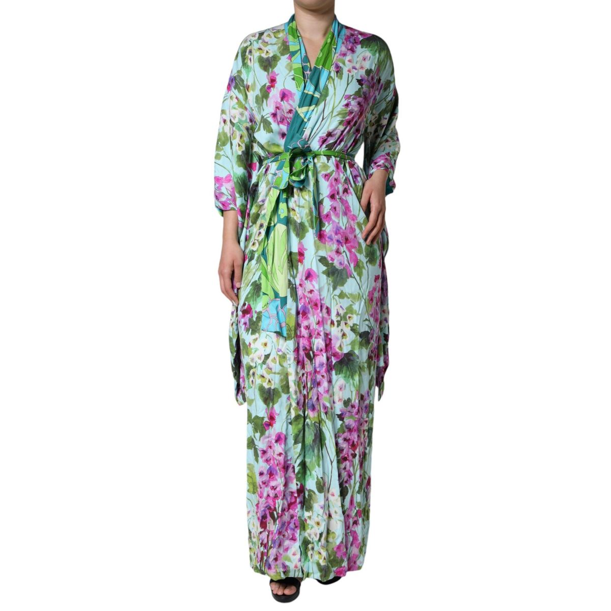 Dolce & Gabbana Multicolor Floral Silk Stretch Wrap Dress