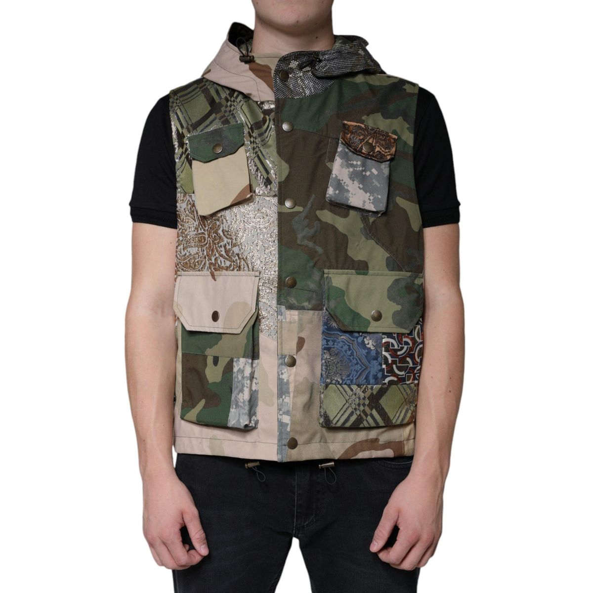 Dolce & Gabbana Multicolor Patchwork Hooded Vest Jacket