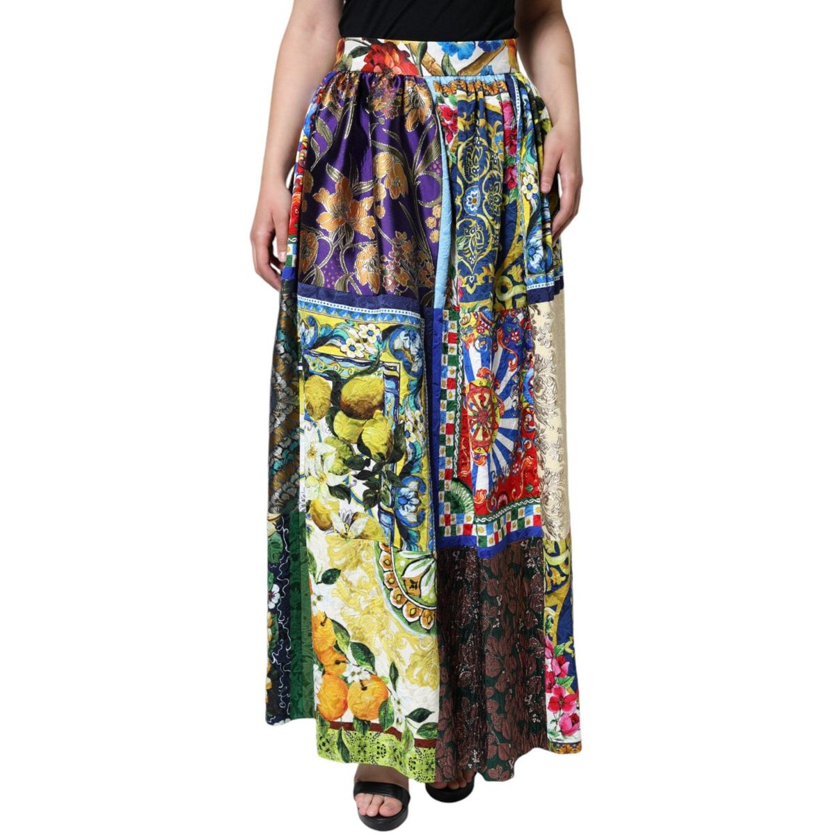 Dolce & Gabbana Multicolor Patchwork Sicily Long Maxi Skirt