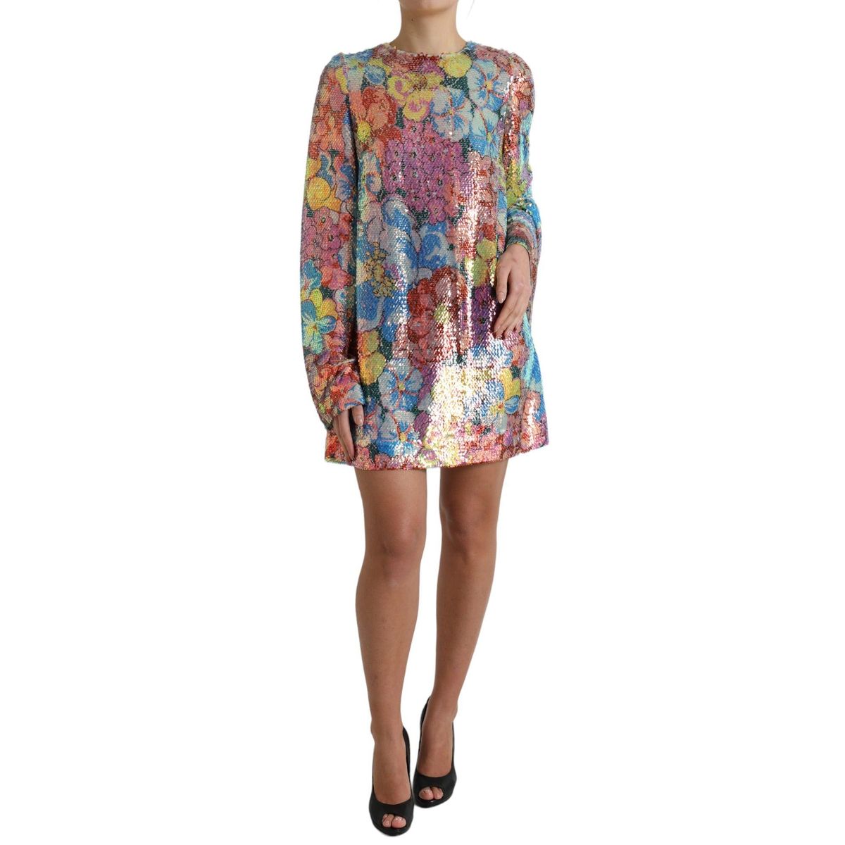 Dolce & Gabbana Multifarve Floral Sequined Shift Mini Kjole