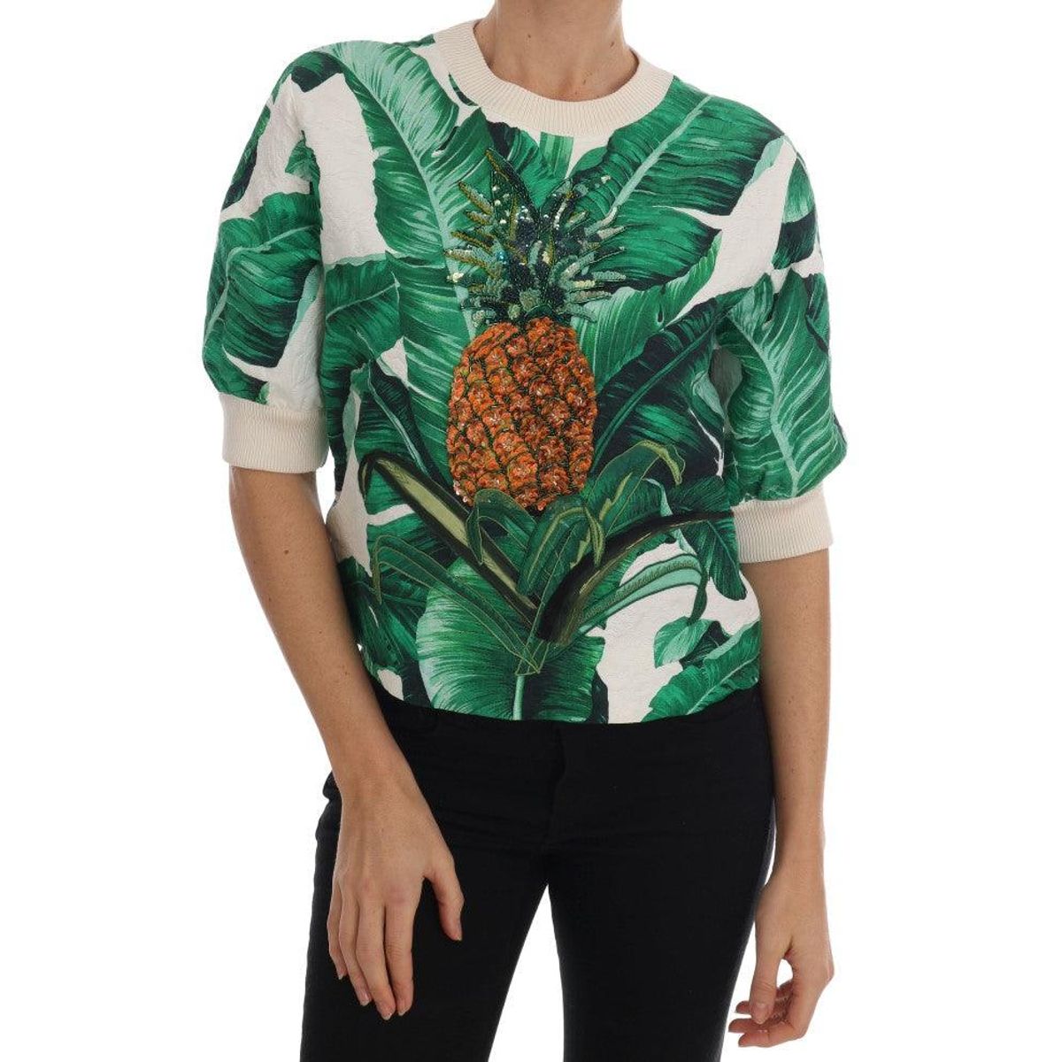 Dolce & Gabbana Tropical Sequined Sweater - Lush Greenery Edition