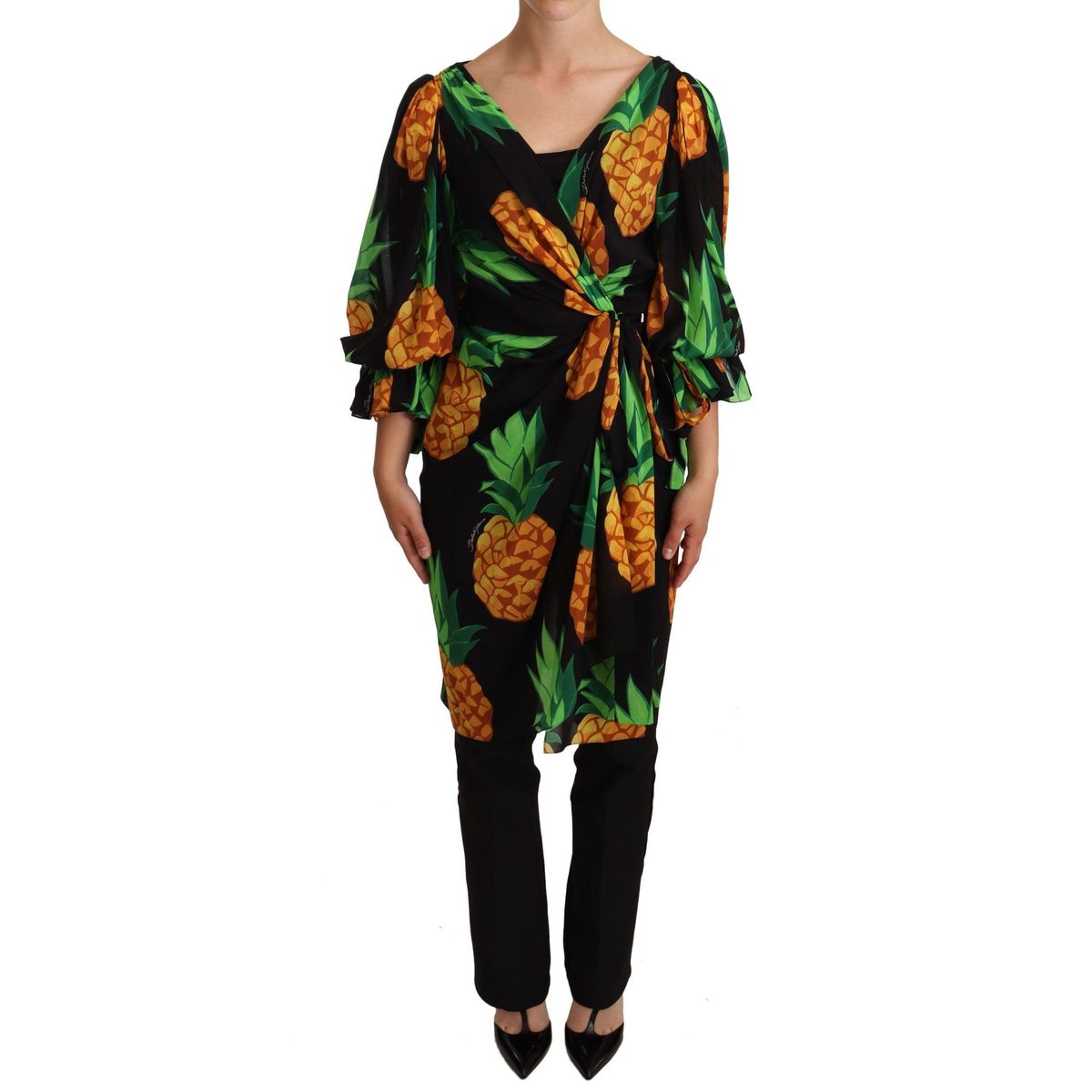 Dolce & Gabbana Vibrant Pineapple Draped Wrap Dress