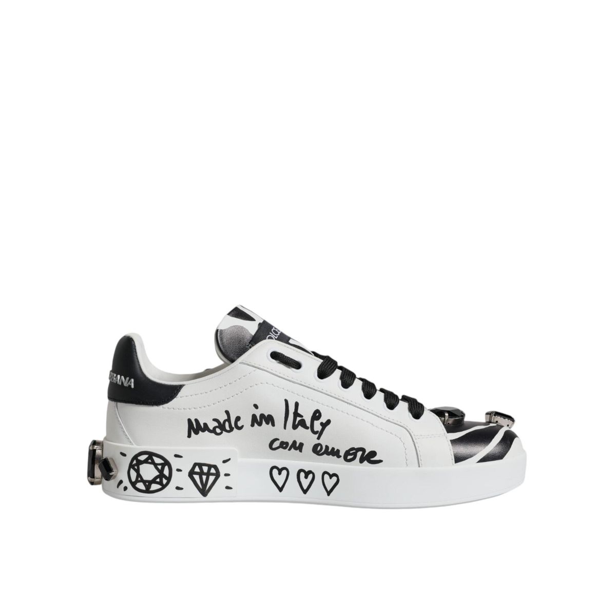 Dolce & Gabbana White Crystal Portofino Low Top Sneakers Shoes