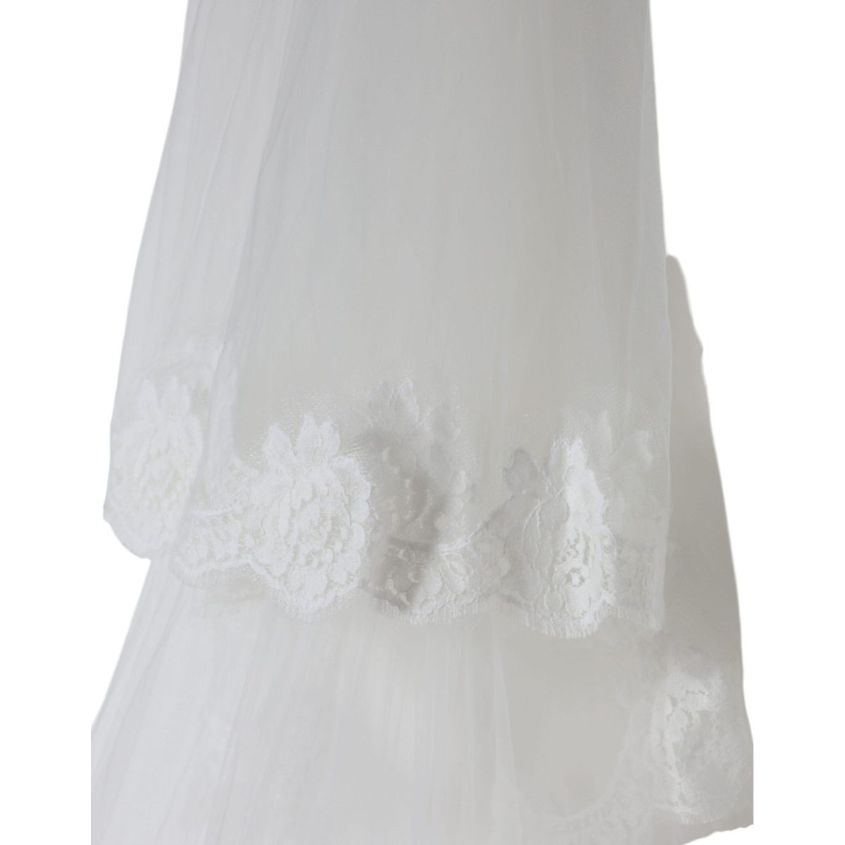 Dolce & Gabbana White Floral Lace Nylon Floor Length Wedding Veil