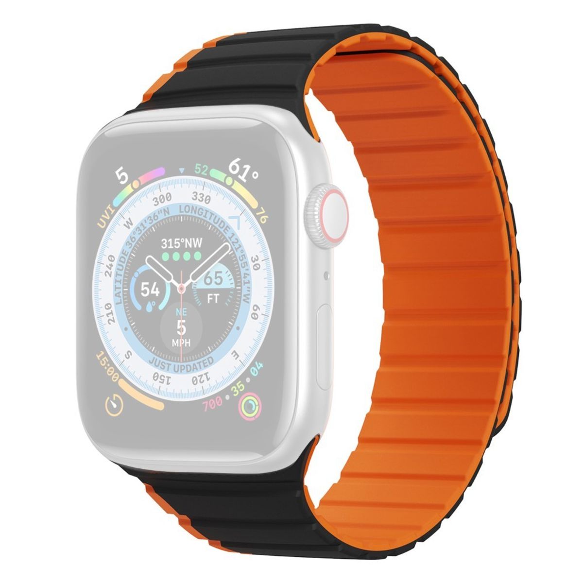 Dux Ducis LD Series - Apple Watch 9/8/7/6/5/4/3/2/1/SE - 41/40/38mm - Magnetisk silikone urrem - Sort/Orange