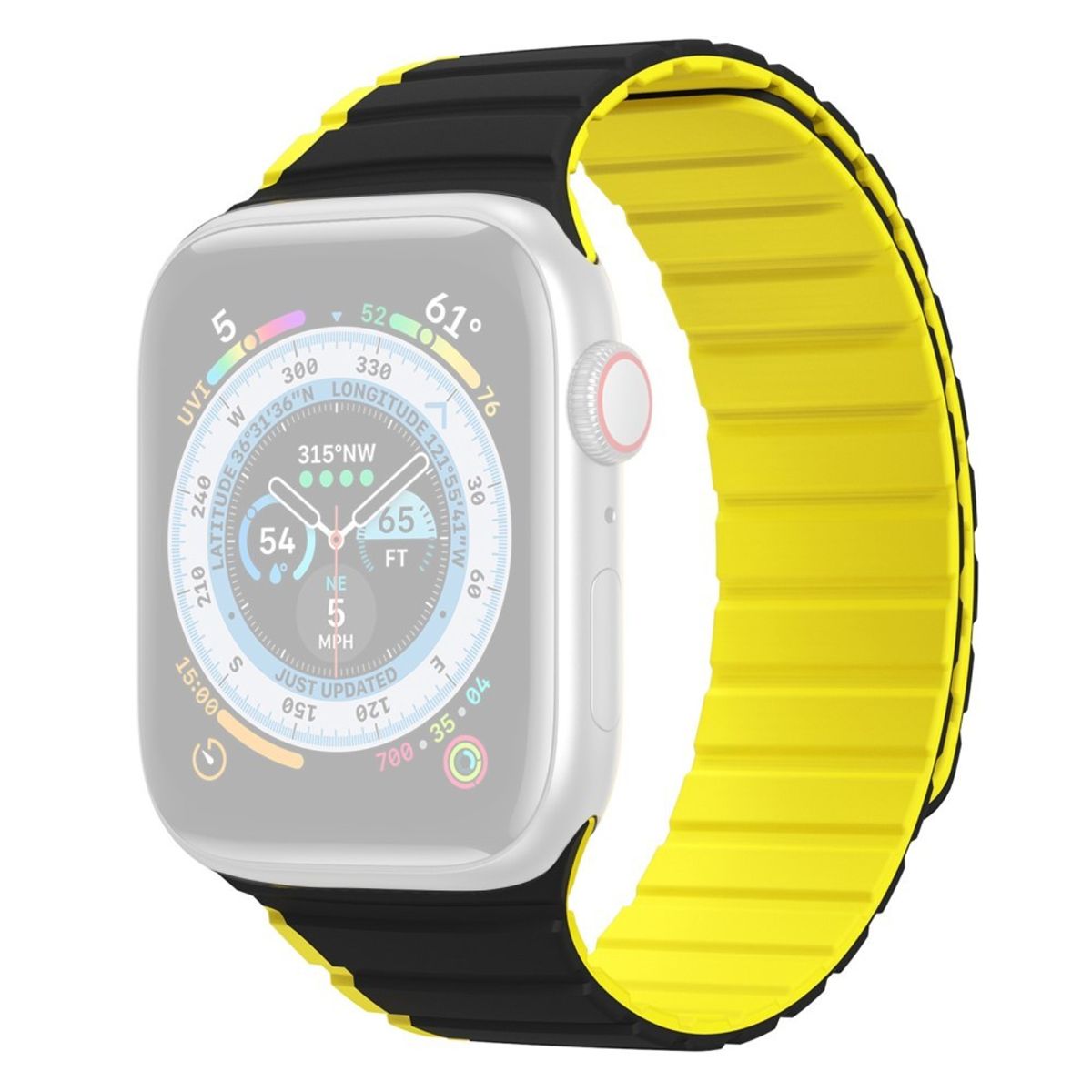 Dux Ducis LD Series - Apple Watch 9/8/7/6/5/4/3/2/1/SE/Ultra/Ultra 2 - 49/45/44/42mm - Magnetisk silikone urrem - Sort/gul