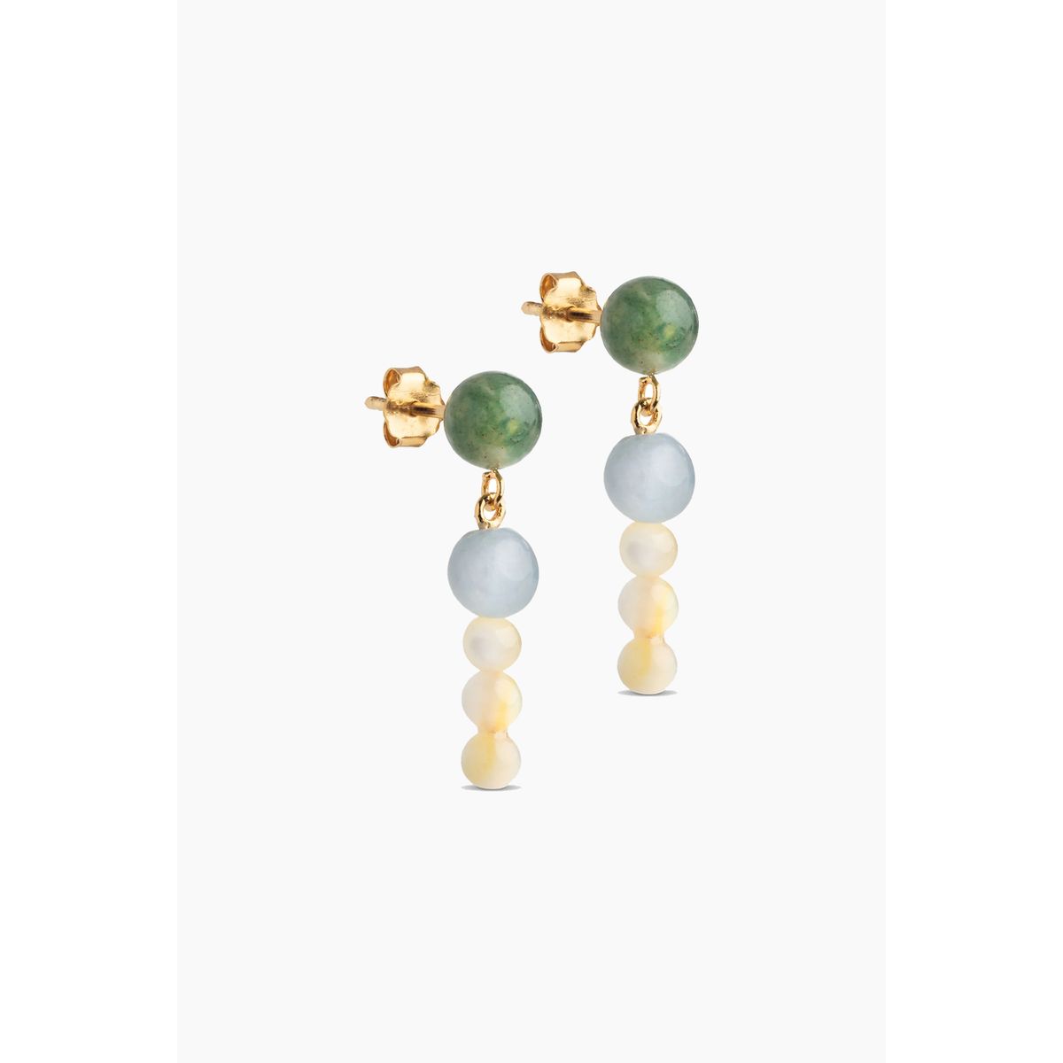 Earring Obi - Kaki Green, Light Blue and Light Yellow - ENAMEL - Guld One Size