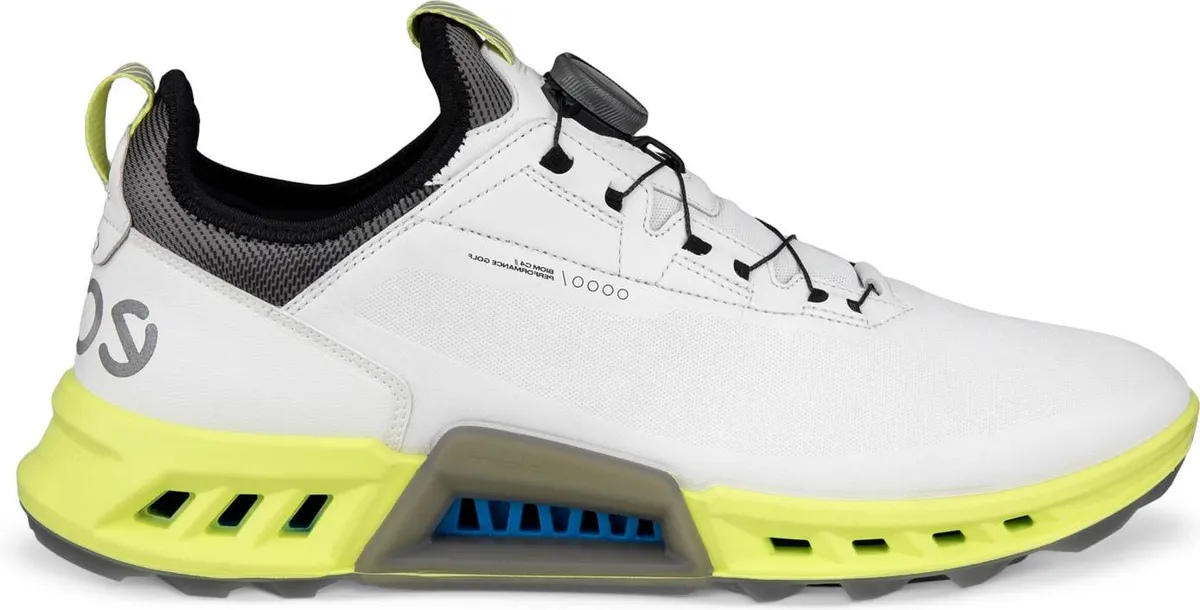 Ecco Biom C4 BOA Vandtætte Herre Golfsko Uden Spikes - White/Yellow - Str. 39 Normal