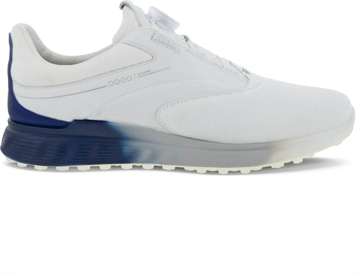 Ecco S-Three (2023) BOA Vandtætte Herre Golfsko Uden Spikes - White/Blue Depths/Bright White - Str. 39 Normal