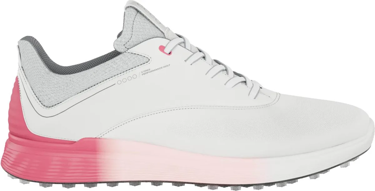 Ecco S-Three (2023) Vandtætte Dame Golfsko Uden Spikes - White/Bubblegum - Str. 37 Normal