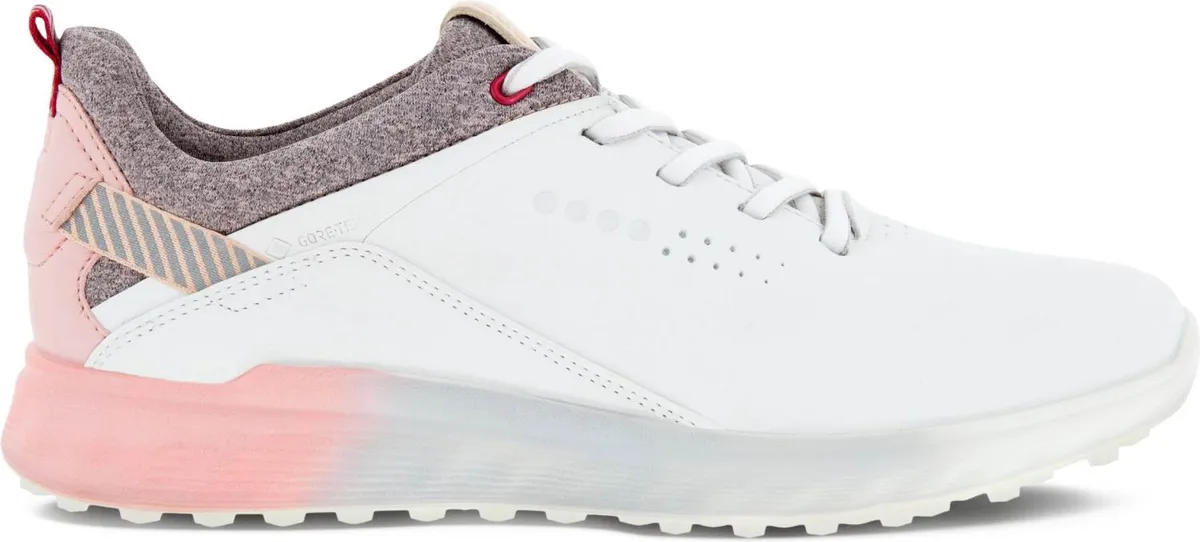 Ecco S-Three Vandtætte Dame Golfsko Uden Spikes - White/Silver Pink - Str. 38 Normal