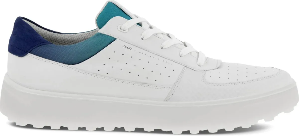 Ecco Tray (2023) Vandtætte Herre Golfsko Uden Spikes - White/White/Blue Depths/Caribbean - Str. 45 Normal