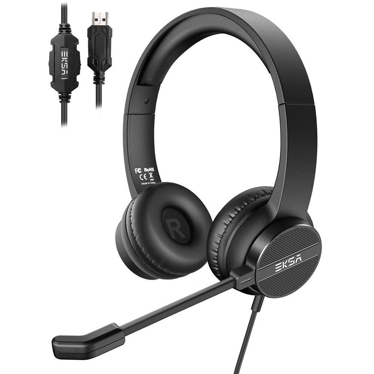 EKSA H12E - Headset med Justerbar mikrofon - USB tilslutning - Sort