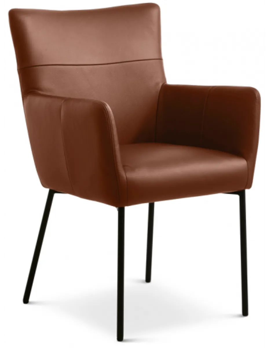 Elly spisebordsstol i semi-anilin læder H88 cm - Sort/Cognac