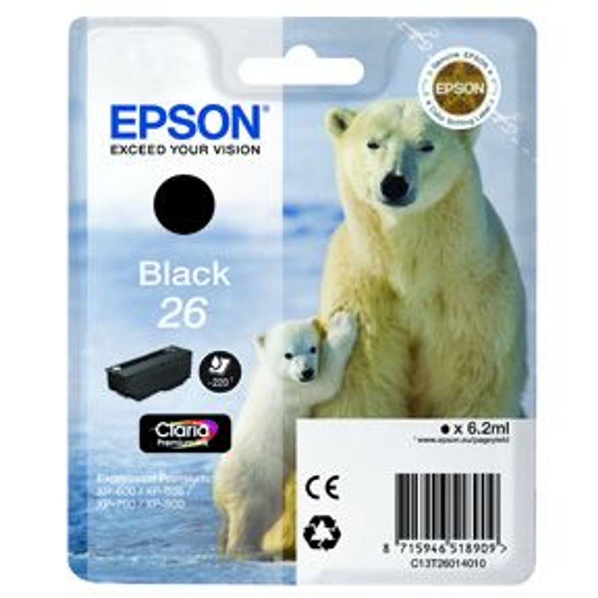 Epson 26 T2601 BK - C13T26014012 Original - Sort 4,4 ml